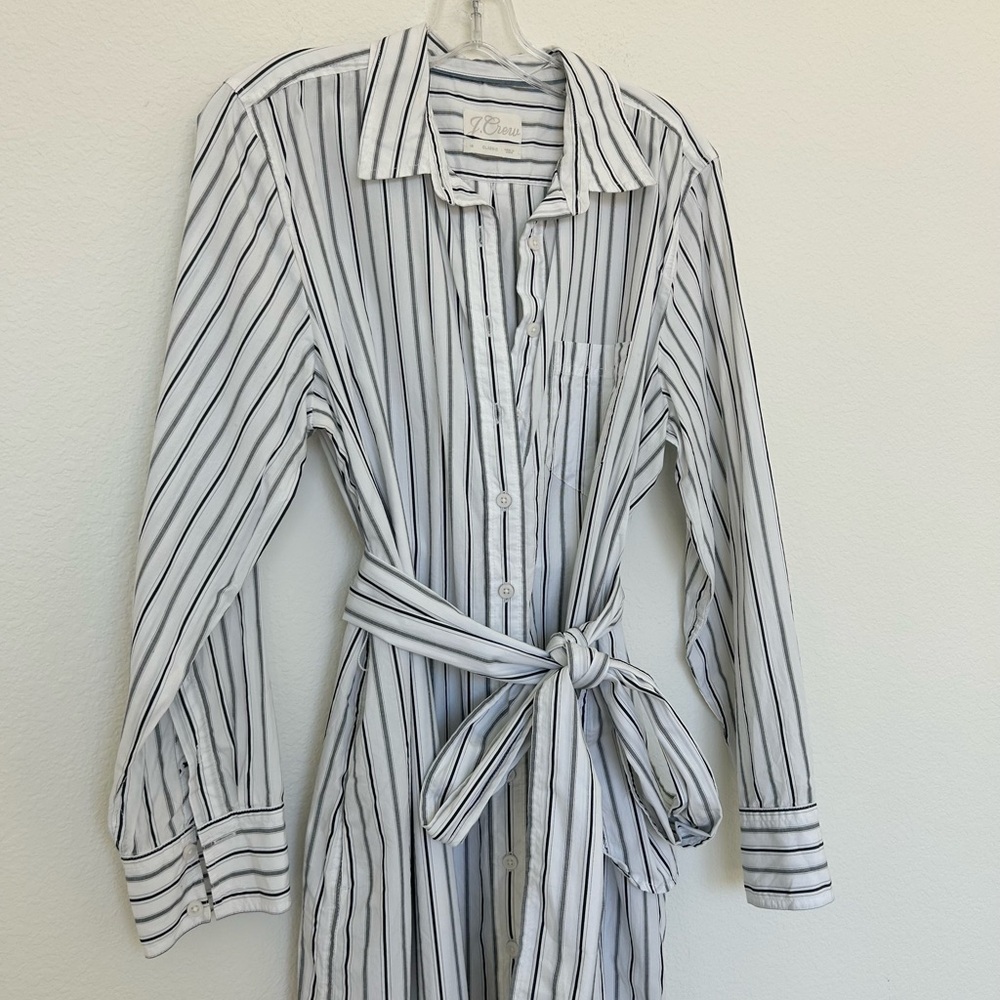 J Crew Cotton Poplin Tie Waist Striped Midi Dress - Picture 2 of 6